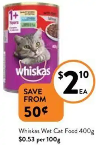 Foodworks Whiskas Wet Cat Food 400g offer