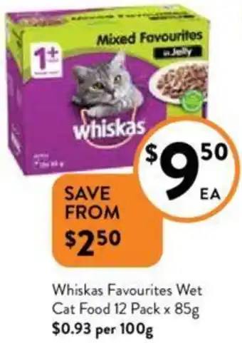 Foodworks Whiskas Favourites Wet Cat Food 12 Pack x 85g offer