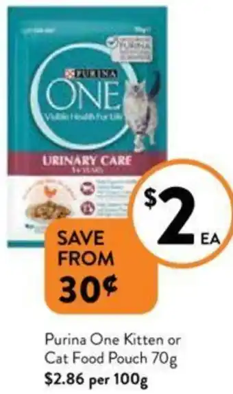 Foodworks Purina One Kitten or Cat Food Pouch 70g offer