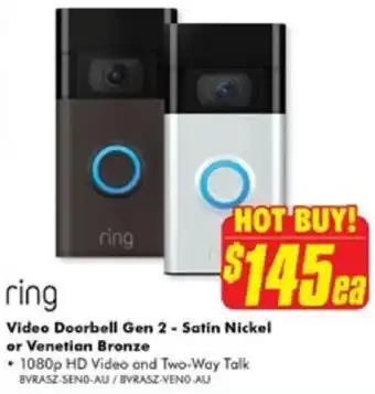 The Good Guys Video Doorbell Gen 2 - Satin Nickel or Venetian Bronze offer