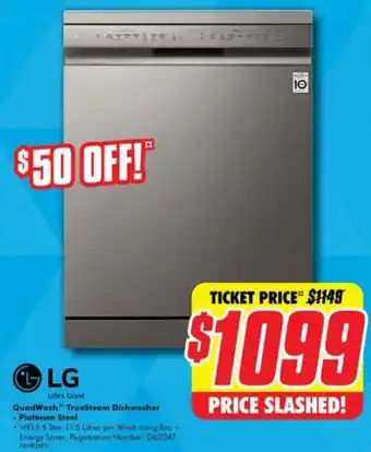 The Good Guys QuadWash TrueSteam Dishwasher - Platinum Steel offer