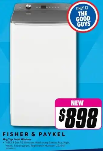 The Good Guys 9kg Top Load Washer offer