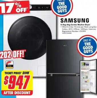 8.5kg-6kg Combo Washer Dryer