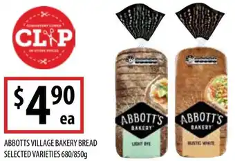 Supabarn ABBOTTS VILLAGE BAKERY BREAD 680/850g offer