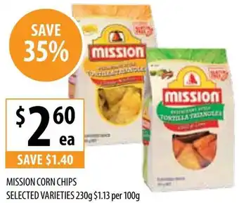 Supabarn MISSION CORN CHIPS SELECTED VARIETIES 230g offer
