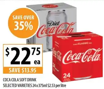 Supabarn COCA COLA SOFT DRINK SELECTED VARIETIES 24 x 375ml offer