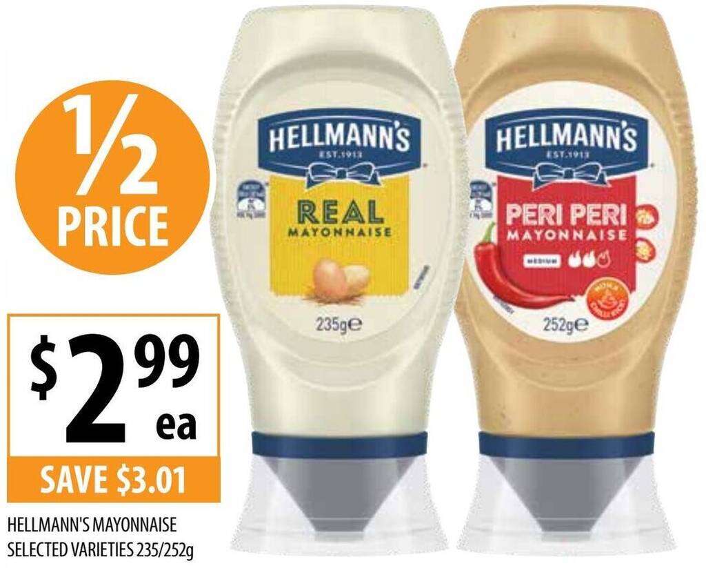 HELLMANN'S MAYONNAISE SELECTED VARIETIES 235/252g offer at Supabarn