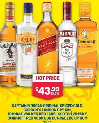 SipnSave JOHNNIE WALKER RED LABEL SCOTCH WHISKY, SMIRNOFF RED VODKA OR BUNDABERG UP RUM 700ML offer