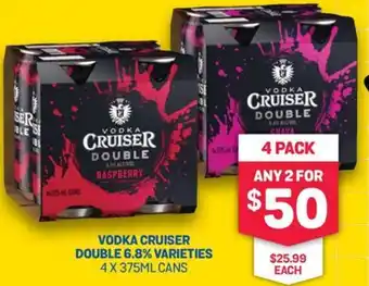 SipnSave VODKA CRUISER DOUBLE 6.8% VARIETIES 4 X 375ML CANS offer