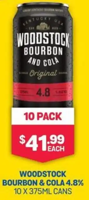 WOODSTOCK BOURBON & COLA 4.8% 10 X 375ML CANS