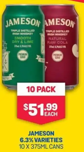 SipnSave JAMESON 6.3% VARIETIES 10 X 375ML CANS offer