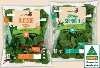 IGA Community Co Aussie Salad Mix or Baby Spinach 120g offer