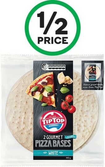 Woolworths Tip Top White or Wholemeal Pizza Base Varieties Pk 2 440g offer