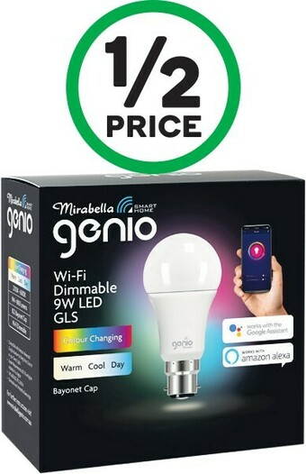 Woolworths Mirabella Genio Wifi Dimmable 9W LED GLS BC Pk 1 offer