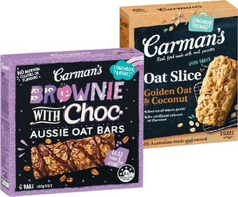 Woolworths Carman’s Aussie Oat Bars or Oat Slices 175-180g Pk 5-6 offer