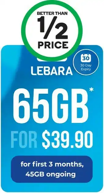 Woolworths Lebara $39.90 Starter PackΔ offer