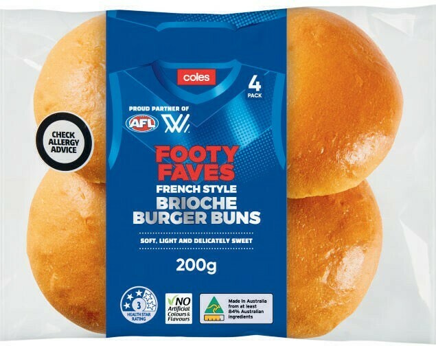Coles Footy Faves Hamburger Buns 4 Pack 200g offer at Coles
