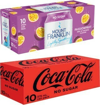 Coles Coca-Cola, Fanta or Sprite Soft Drink or Mount Franklin Sparkling Water 10x375mL offer