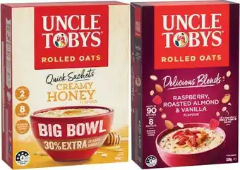 Coles Uncle Tobys Rolled Oats Quick Sachets Big Bowl 368g or Delicious Blends 320g offer