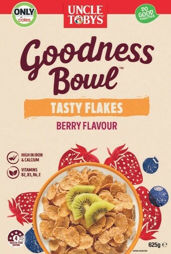 Coles Uncle Tobys Goodness Bowl Tasty Flakes Berry 625g offer