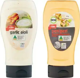 Coles Coles Garlic Aioli 350g, Pickle’naise 360g, Peri Peri Mayonnaise 360g or Pesto’naise 340g offer