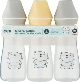 Coles CUB Feeding Bottles 0+ Months with Teats 3 Pack offer