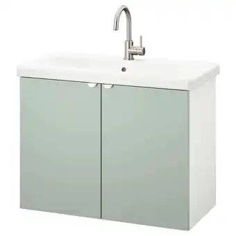 Enhet / tvällen wash-basin cabinet with 2 doors, white/pale grey-green glypen tap, 84x43x65 cm