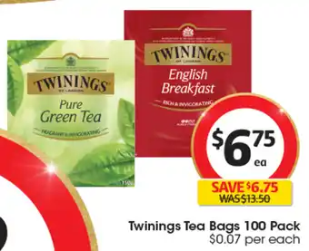 Coles Twinings Tea Bags 100 Pack offer