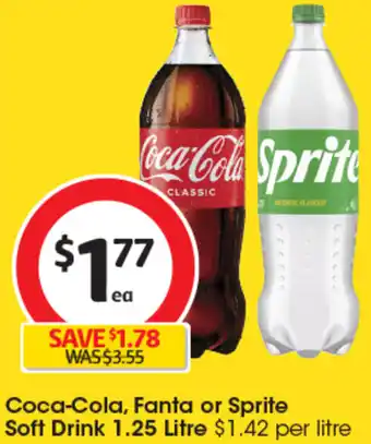 Coles Coca-Cola, Fanta or Sprite Soft Drink 1.25 Litre offer