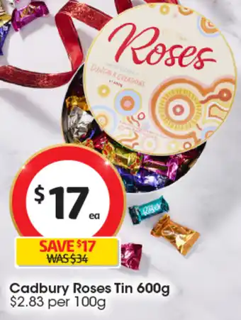 Coles Cadbury Roses Tin 600g offer