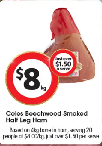Coles Coles Beechwood Smoked Half Leg Ham offer