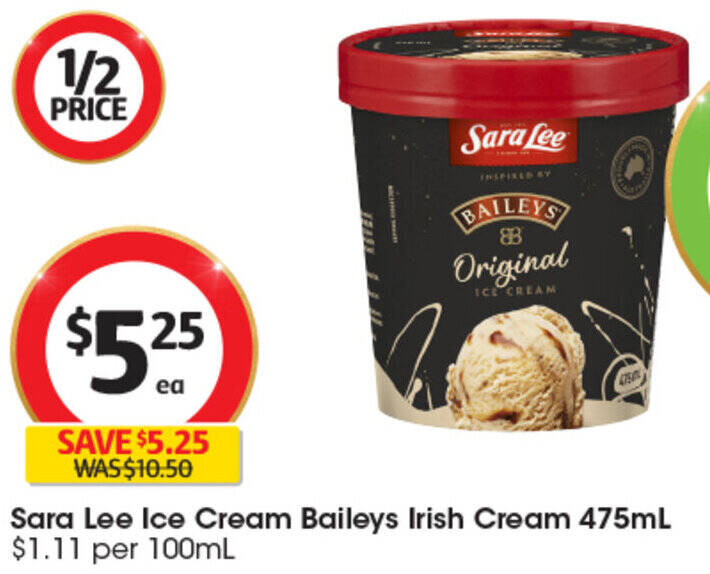 Sara Lee Ice Cream Baileys Irish Cream 475mL offer at Coles