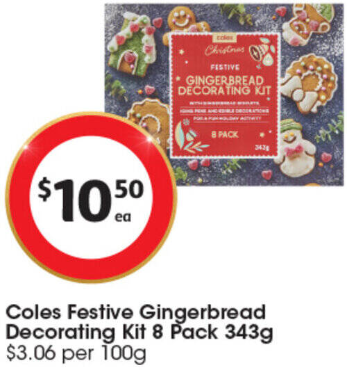 Coles Festive Gingerbread Decorating Kit 8 Pack 343g offer at Coles