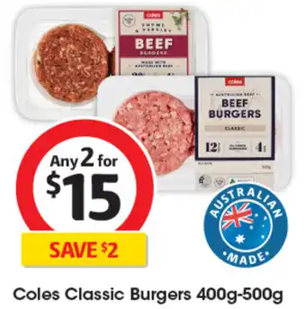 Coles Coles Classic Burgers 400g-500g offer