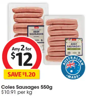 Coles Coles Sausages 550g offer