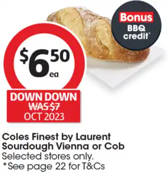 Coles Coles Finest by Laurent Sourdough Vienna or Cob offer