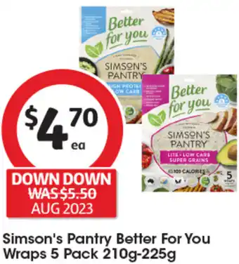Coles Simson's Pantry Better For You Wraps 5 Pack 210g-225g offer
