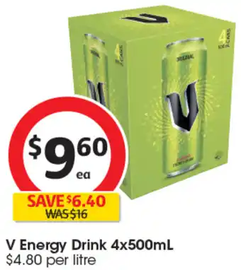 Coles V Energy Drink 4x500mL offer