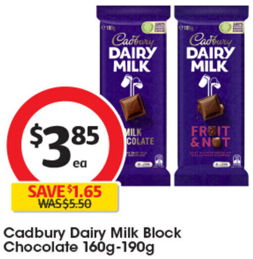 Cadbury Dairy Milk Block Chocolate 160g190g offer at Coles