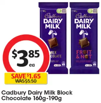 Coles Cadbury Dairy Milk Block Chocolate 160g-190g offer