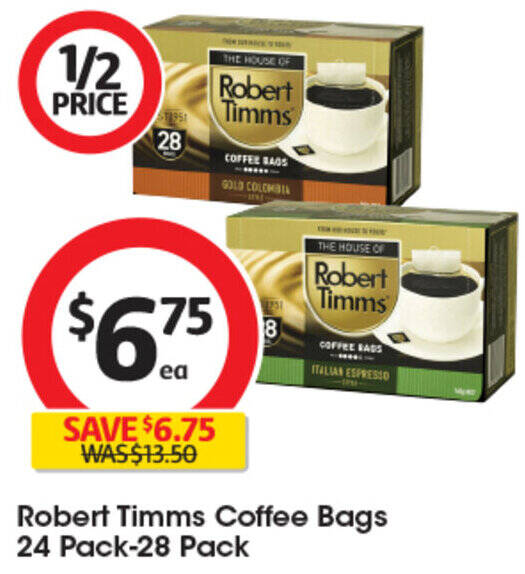 Robert Timms Coffee Bags 24 Pack28 Pack offer at Coles