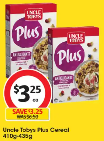 Coles Uncle Tobys Plus Cereal 410g-435g offer