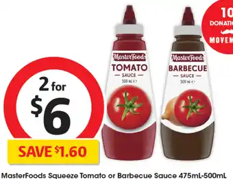 Coles MasterFoods Squeeze Tomato or Barbecue Sauce 475ml-500mL offer