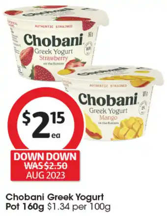Coles Chobani Greek Yogurt Pot 160g offer