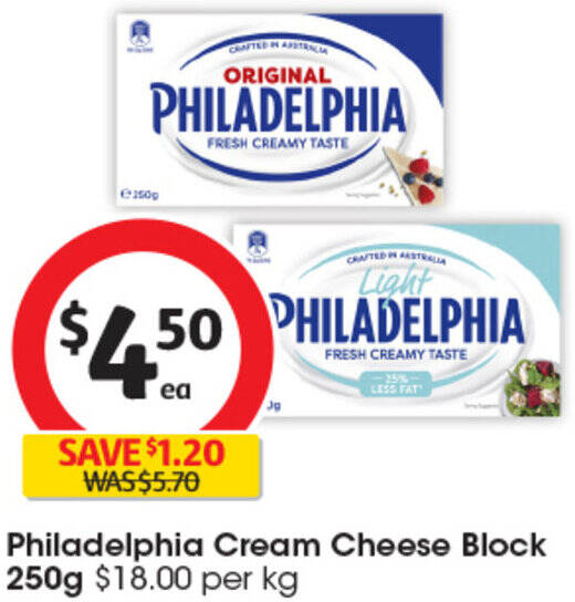 Philadelphia Cream Cheese Block 250g offer at Coles