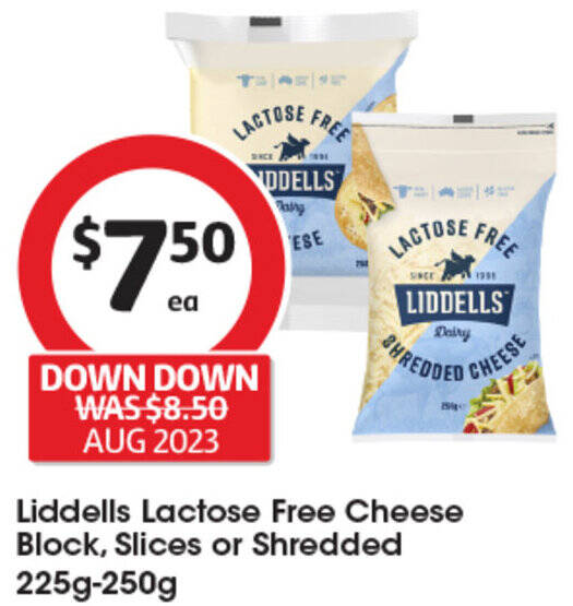Liddells Lactose Free Cheese Block, Slices or Shredded offer at Coles