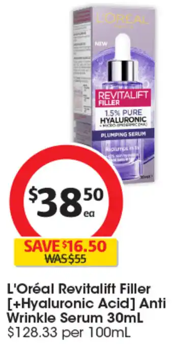 Coles L'Oréal Revitalift Filler [+Hyaluronic Acid] Anti Wrinkle Serum 30mL offer