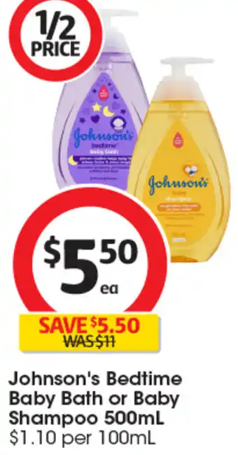 Coles Johnson's Bedtime Baby Bath or Baby Shampoo 500mL offer