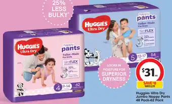 Coles Huggies Ultra Dry Jumbo Nappy Pants 48 Pack-62 Pack offer
