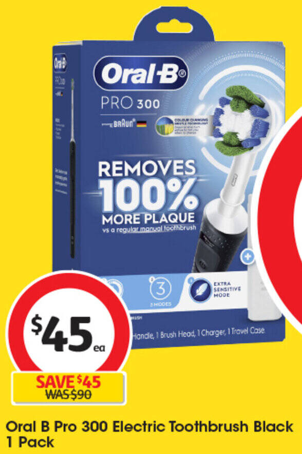 Oral B Pro 300 Electric Toothbrush Black 1 Pack offer at Coles
